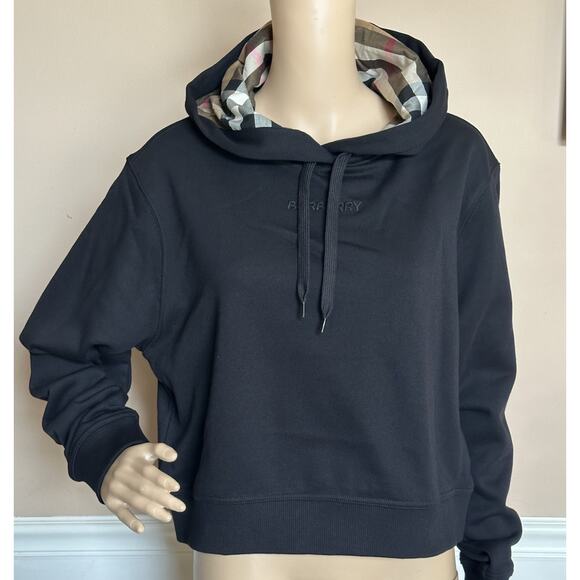 Burberry Talley Logo Checked Sweatshirt with Hoodie Black S 8084391 NWT $760 - Picture 1 of 16
